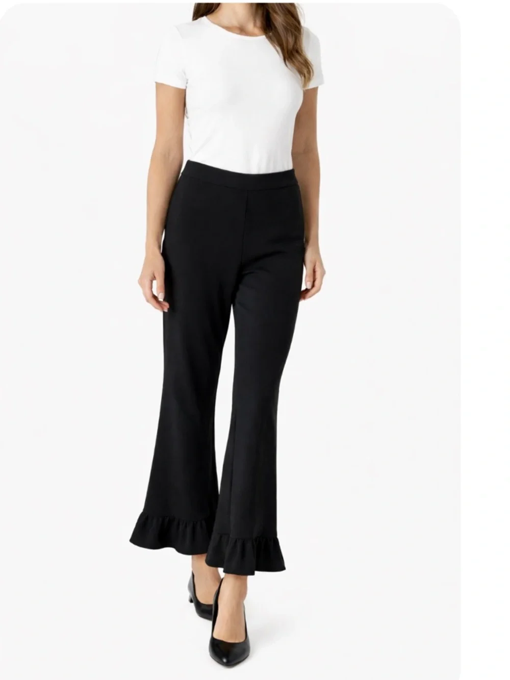 JB Julie Brown NYC Black Ruffle Hem Wide Leg Pants 8 Stretch Pull-On Dressy NWT - Picture 2 of 6